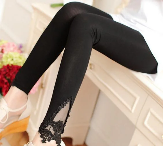 Autumn Leggins Fashion Women Leggings Triangle Lace Hollow Out Legging High Elastic Woman Cotton Skinny Slim Trousers Comfortable Sports Performance Tights