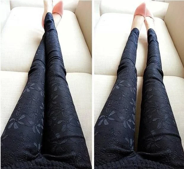 Plus Size Summer Casual Women's Leggins Solid Stretch Pencil Feet Lace Flower Print Legging Women Workout Velvet Leggings Stylish Side-Stripe Leggings
