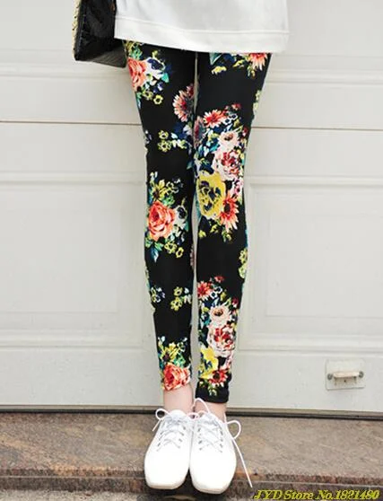 Women Leggings High Street Cotton Leggin Casual Floral Printed Legging Graffiti Soft Fashion Women Trousers Hot Fashion Trendy Flared Leggings