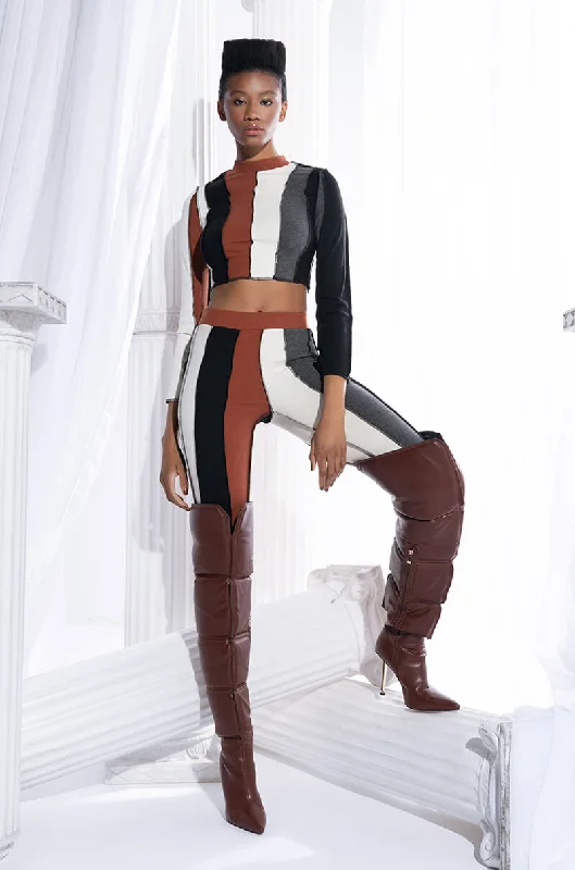 ALL DAY CONTRAST TRIM LEGGING Fashionable Ribbed Knit Leggings