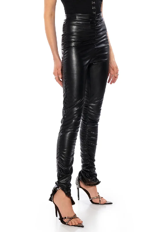 BUTTERY RUCHED FAUX LEATHER LEGGINGS Fashionable Sports Compression Leggings