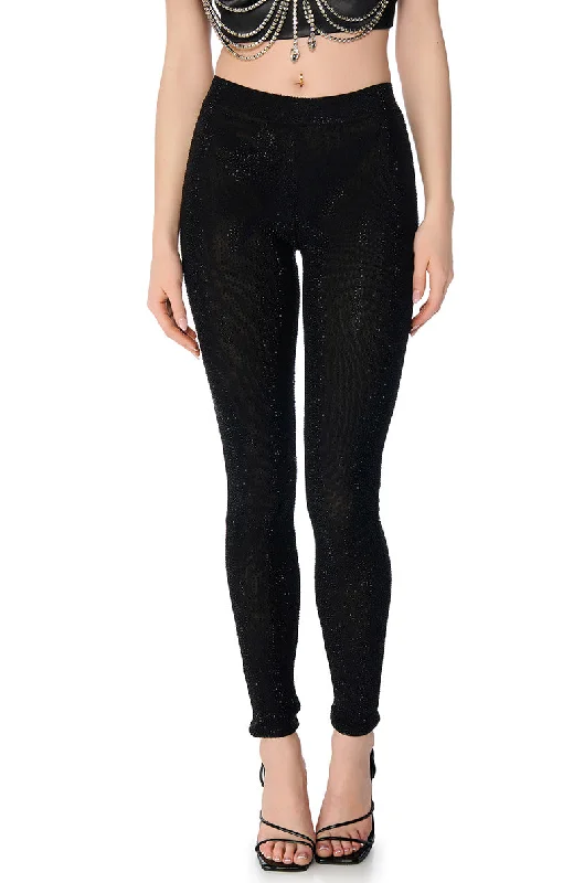 CLARISSA EMBELLISHED MESH LEGGINGS IN BLACK Comfortable Zip-Up Leggings