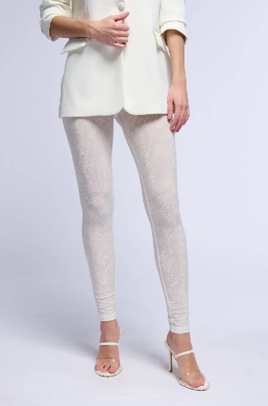 CLARISSA EMBELLISHED MESH LEGGINGS IN WHITE Comfortable Printed Workout Leggings