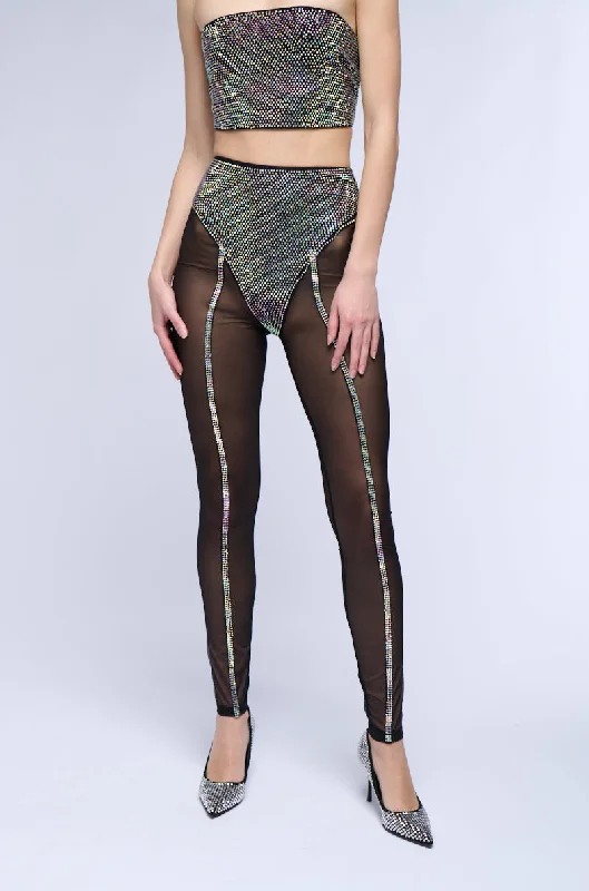 DYNAMITE EMBELLISHED HIGH WAIST MESH LEGGING IN BLACK SILVER Comfortable Running Leggings