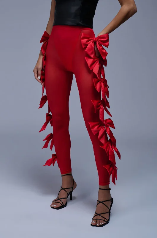 FEELING CUTE BOW LEGGING IN RED Comfortable Slip-On Leggings