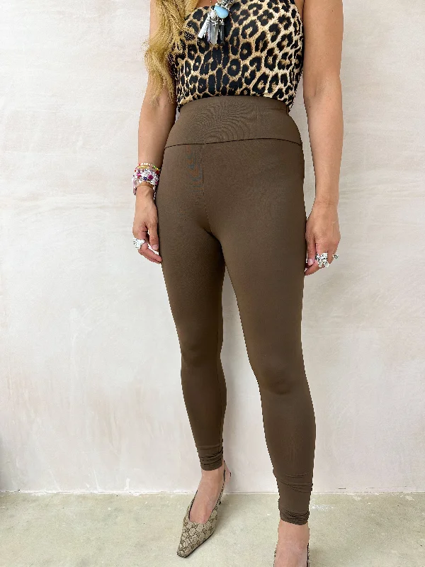 High Waisted Leggings In Brown Classic Solid Color Leggings