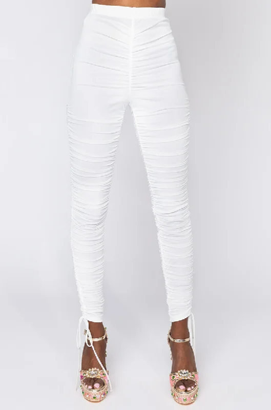 I WIN AGAIN STACKED LEGGINGS WHITE Trendy Leather-Look Workout Leggings