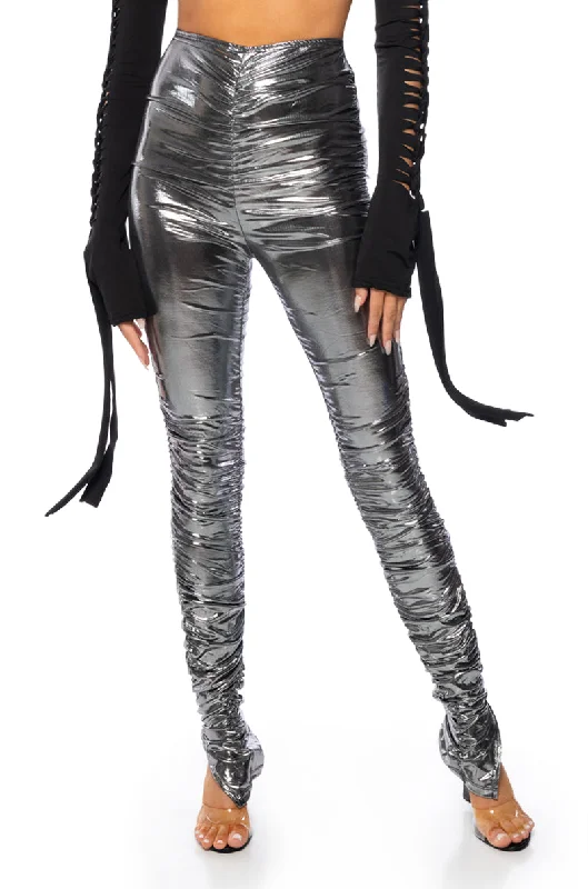 IN THE COSMOS METALLIC RUCHED LEGGING Comfortable Ribbed Sports Leggings
