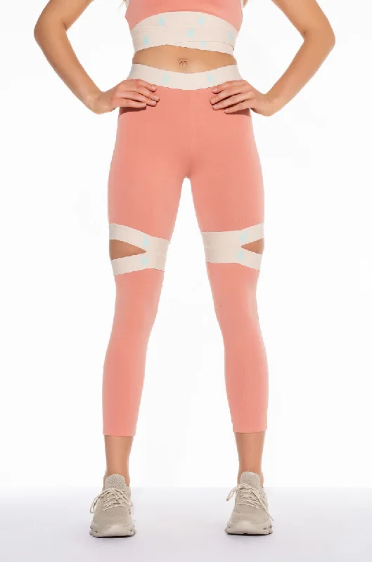 KAPPA CUTOUT LEGGING WITH PRINTED WAISTBAND Fashionable Embroidered Detail Leggings