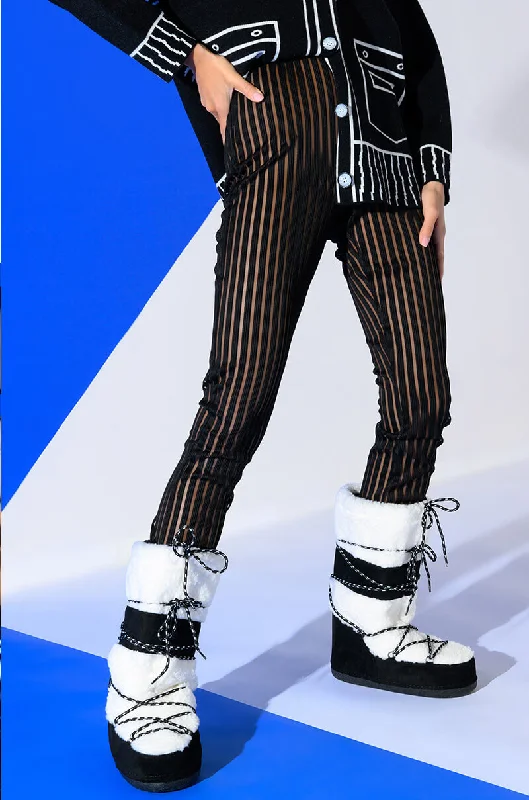 LYNN CINCHED ANKLE SHEER STRIPE LEGGING Fashionable Printed Legging Pants