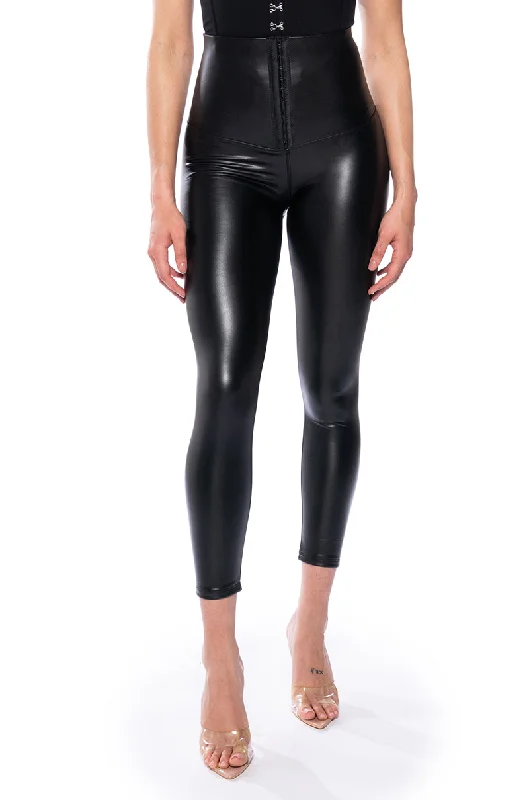 ON THE TOWN CORSET PU LEGGINGS Comfortable Bootcut Workout Leggings