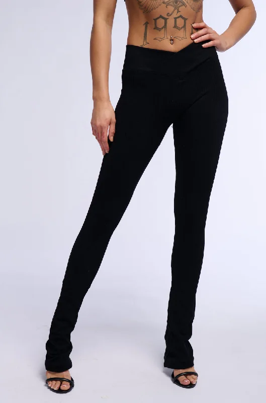 PAXTON RIBBED CROSS FRONT FLARED LEGGING IN BLACK Elegant Sheer Leggings