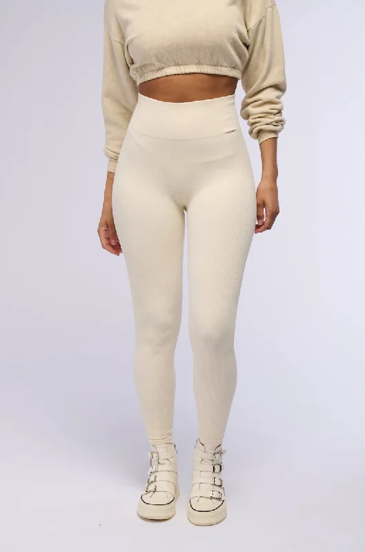 PAXTON RIBBED LEGGING IN IVORY Cozy Yoga Compression Leggings
