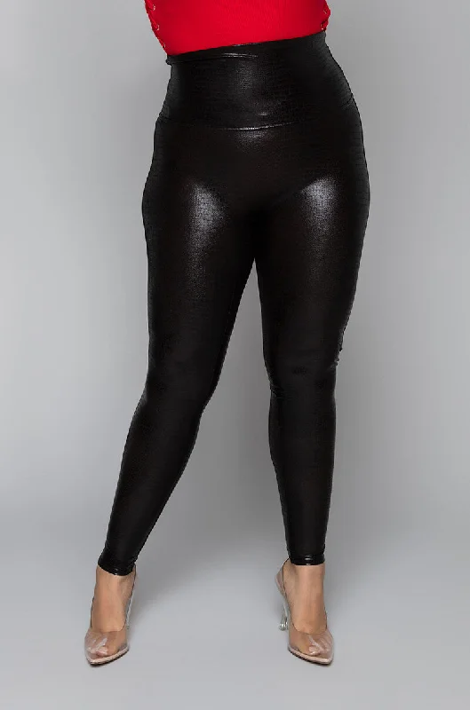 PLUS SPANX FAUX LEATHER CROC SHINE LEGGINGS Fashionable Minimal Active Leggings