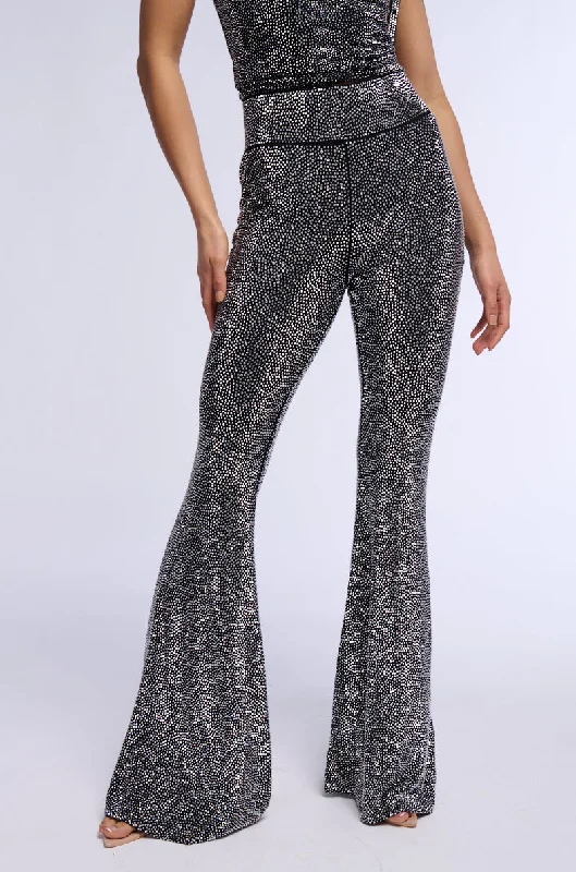 RHINESTONE MESH HIGH WAIST FLARE LEGGING Stylish Everyday Leggings