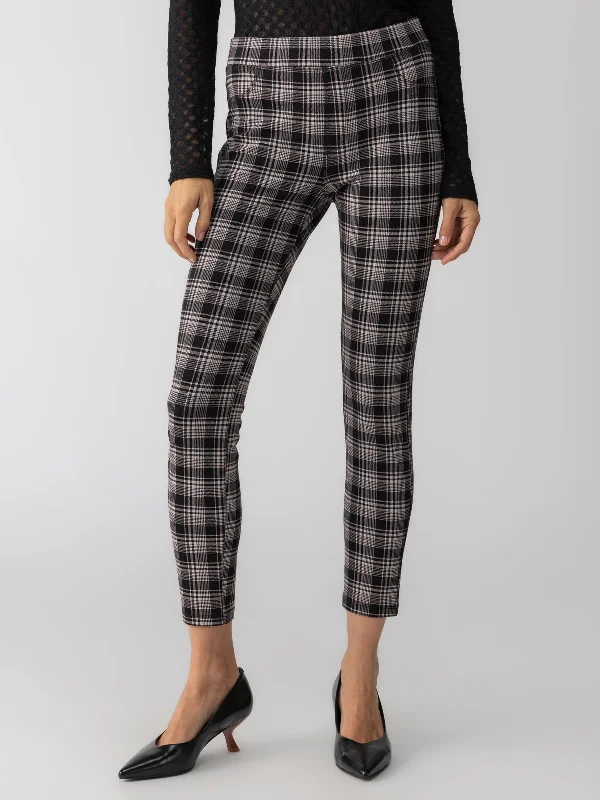 Runway Semi High Rise Legging Almond Plaid Comfortable Fleece-Lined Leggings