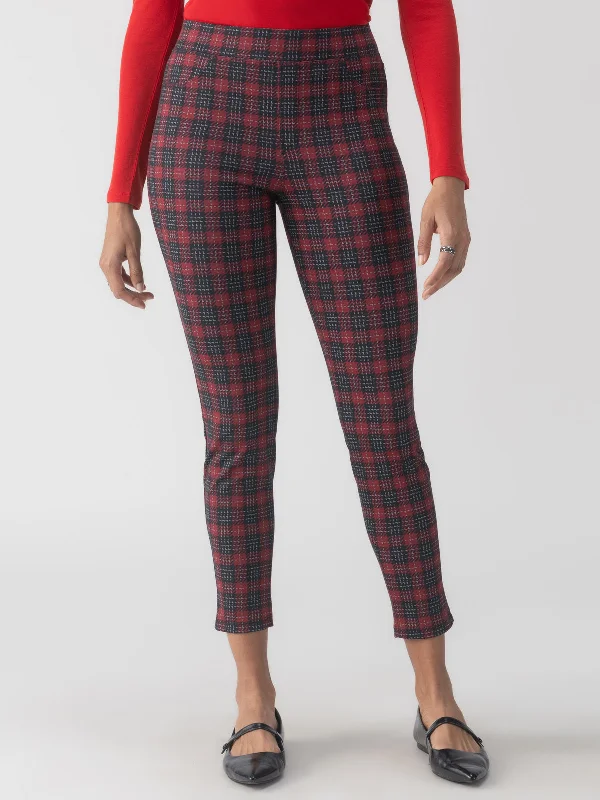Runway Semi High Rise Legging Mars Red Check Casual Slim-Fit Leggings