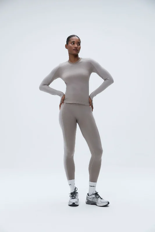 Seamless Base Layer Panelled Leggings - Brown Elegant Black Leggings