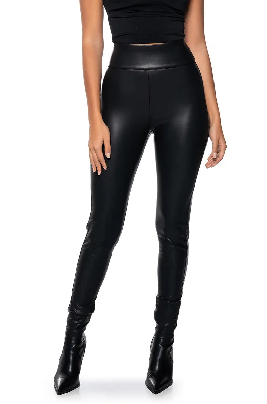 SECOND SKIN ZIP BACK FAUX LEATHER LEGGING Fashionable High-Rise Workout Leggings