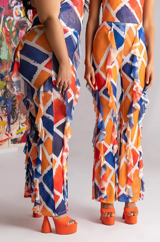 SKYART X AKIRA WIDE LEG RUFFLE LEGGINGS Trendy Digital Print Leggings
