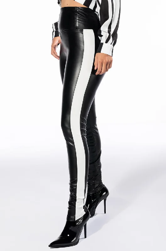 SLIM THICC FAUX LEATHER LEGGINGS WITH STRIPE Chic Floral Print Leggings