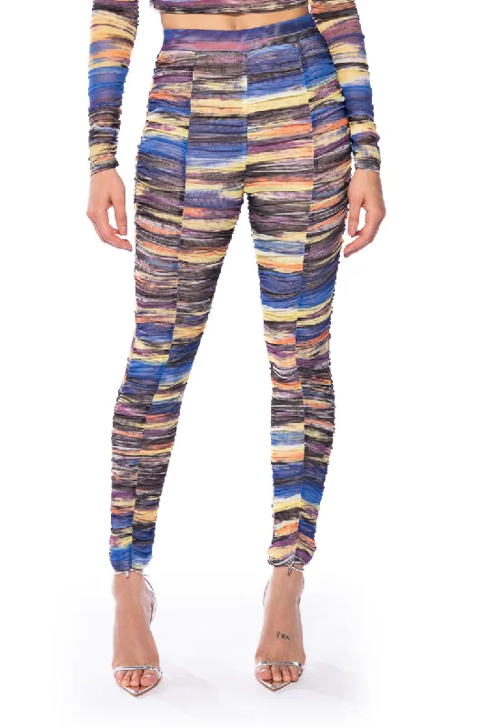 SUNSET DREAMING RUCHED MESH LEGGING Comfortable Wide-Band Leggings