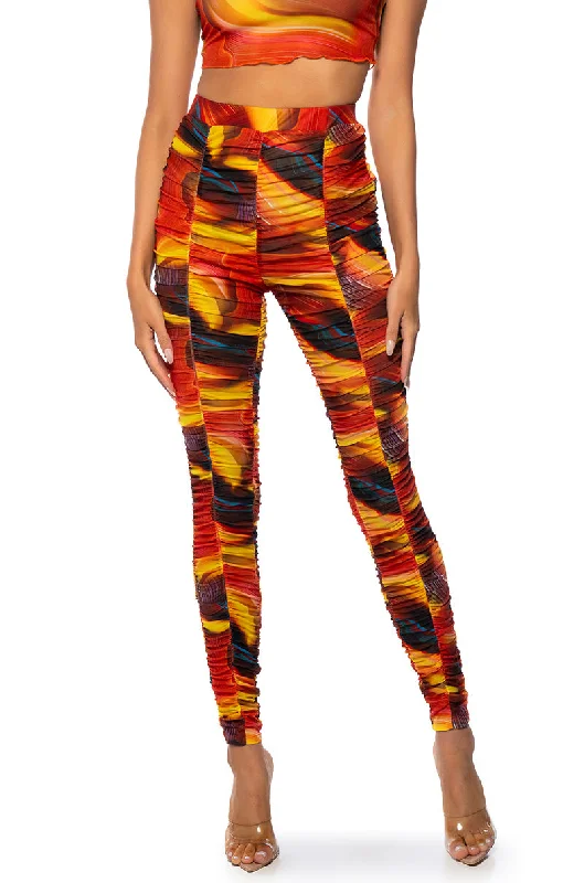 TIA RUCHED MESH LEGGINGS Trendy Leather-Look Workout Leggings