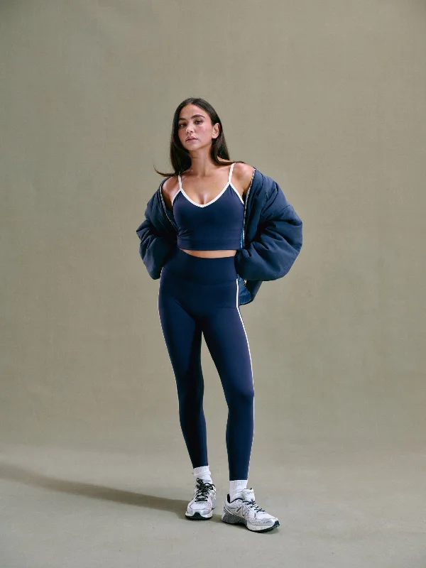 Ultimate Piping Leggings - Navy Blue/Marshmallow Fashionable Leather-Look Leggings