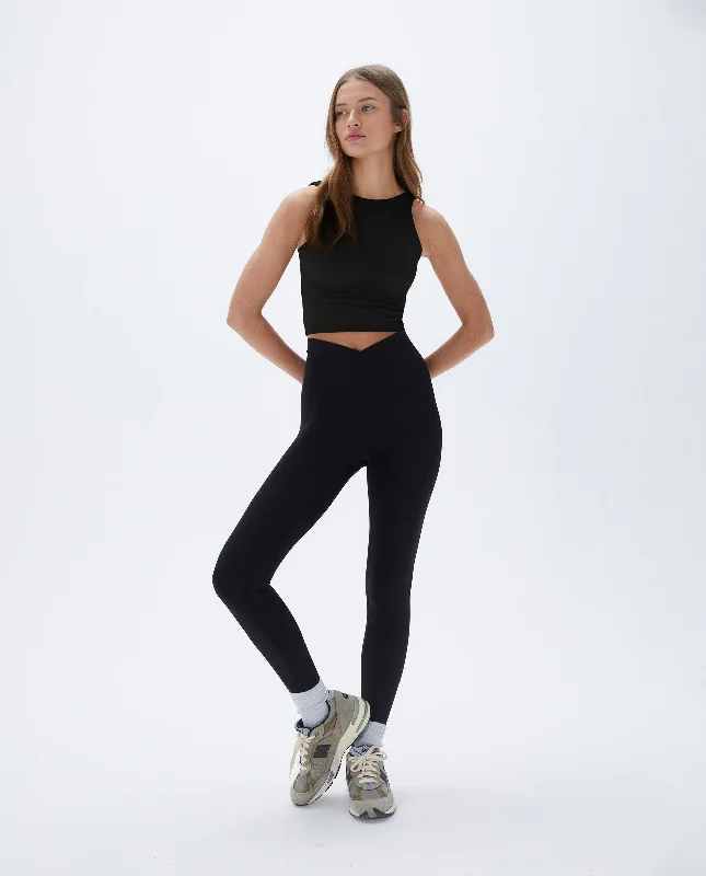 Ultimate Wrap Over Leggings - Black Stylish Stretch-Waist Leggings