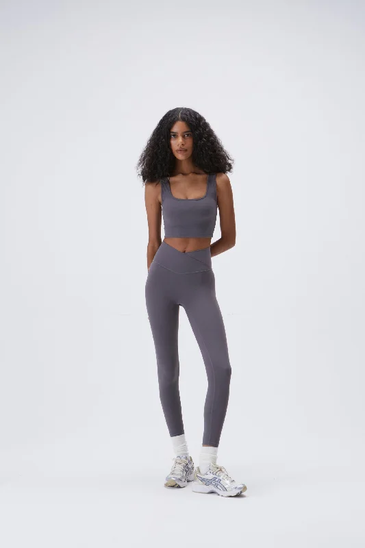 Ultimate Wrap Over Leggings - Dark Grey Elegant Stretchy Faux Leather Leggings