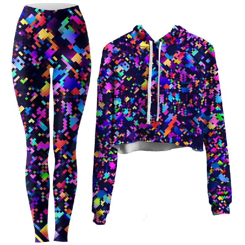 8-Bit Confetti Crop Hoodie and Leggings Combo Elegant Animal Print Leggings