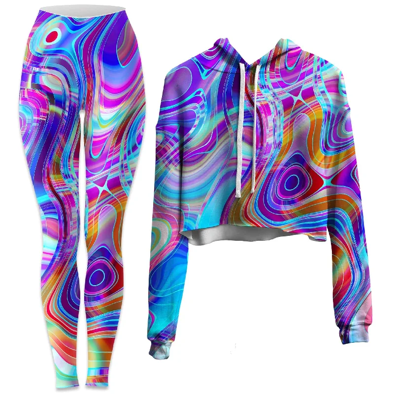 Aqua Realm Crop Hoodie and Leggings Combo Stylish Yoga Leggings