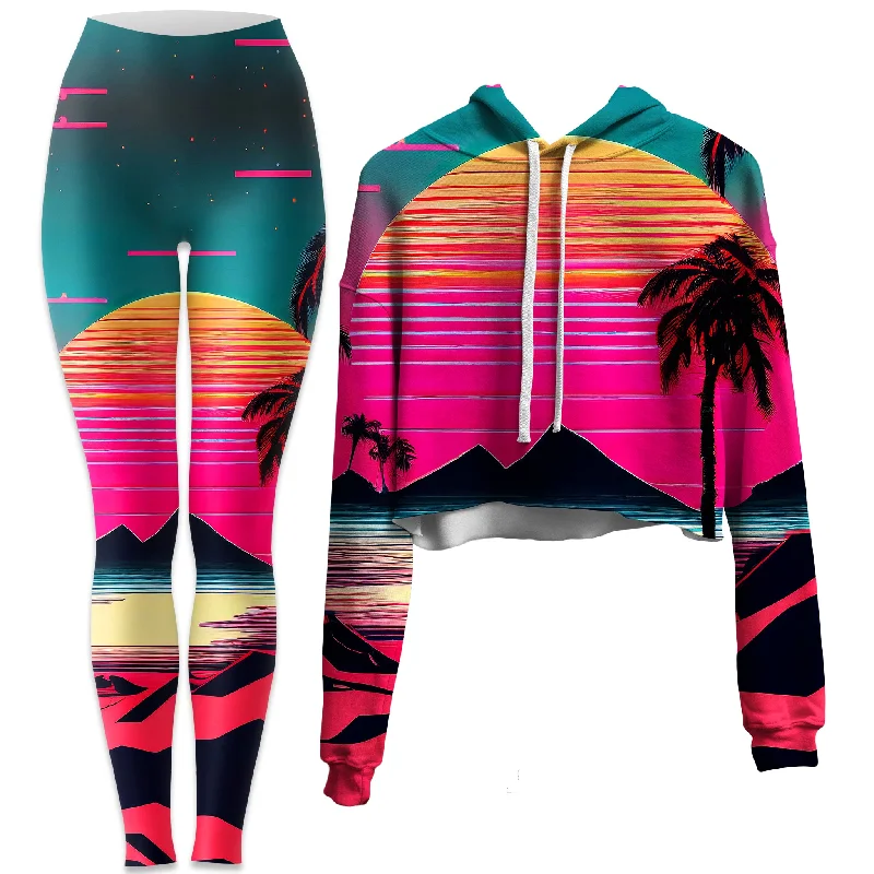 Beach Sunset Crop Hoodie and Leggings Combo Elegant Embellished Leggings