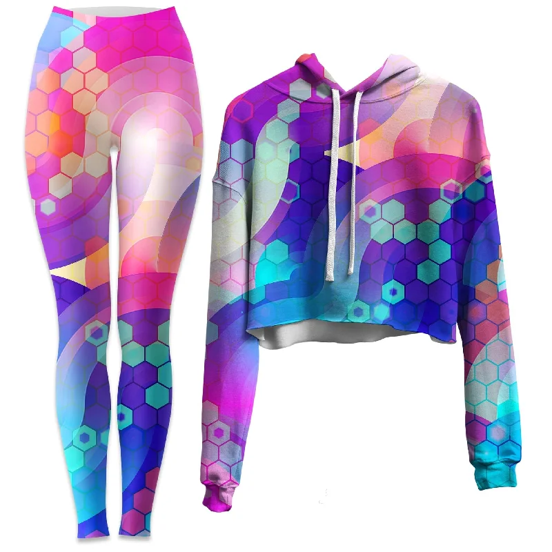 Bubbly Crop Hoodie and Leggings Combo Fashionable Leather-Look Leggings