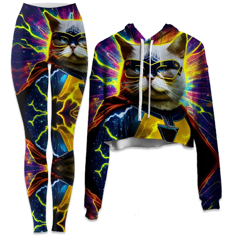 Cat Hero Crop Hoodie and Leggings Combo Cozy Workout Performance Leggings