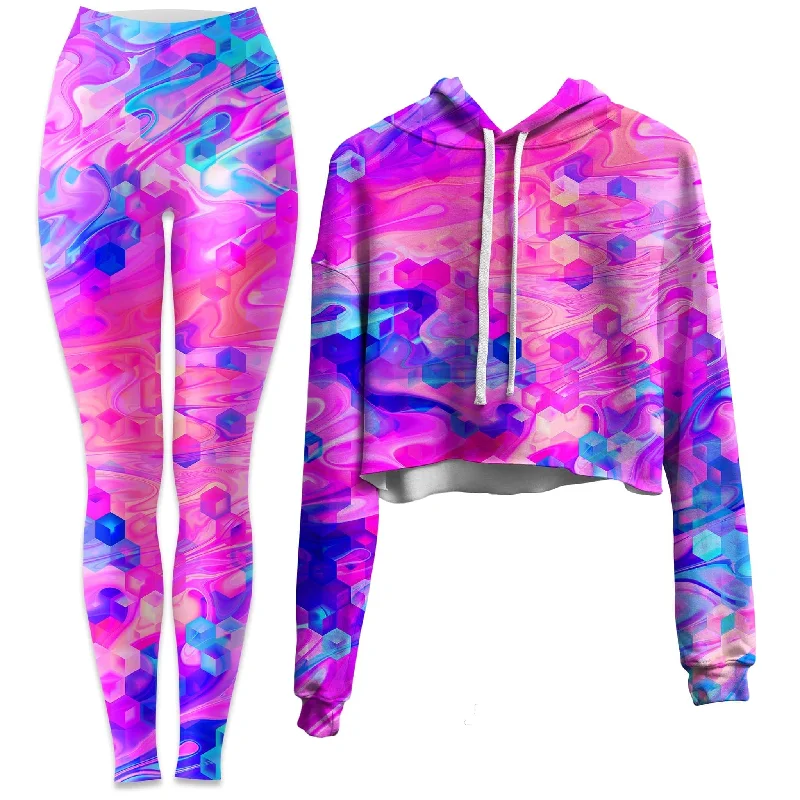 Cotton Candy Wash Crop Hoodie and Leggings Combo Classic Solid Color Leggings