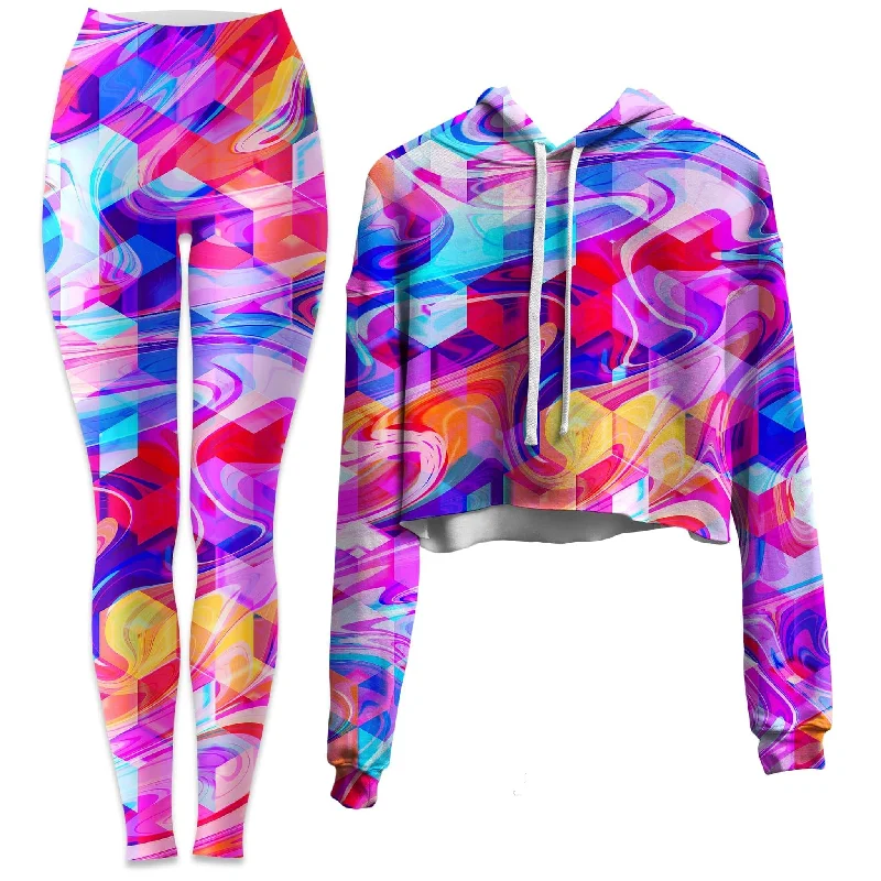Cubic Drop Crop Hoodie and Leggings Combo Stylish Ankle-Length Leggings