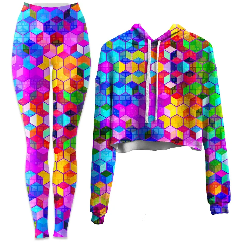 Cubism Crop Hoodie and Leggings Combo Cozy Bootcut Leggings