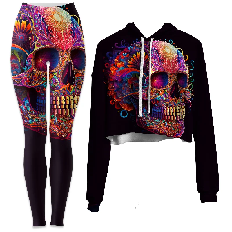 DOTD Skull Crop Hoodie and Leggings Combo Comfortable Running Leggings