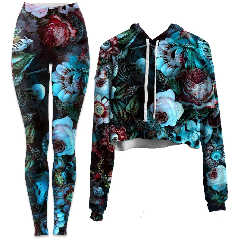Eyes Of Darkness Crop Hoodie and Leggings Combo Fashionable Floral Active Leggings