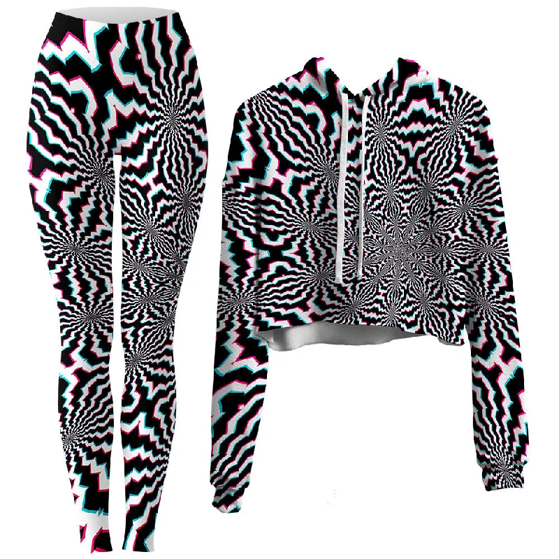 Fractal Ripples Crop Hoodie and Leggings Combo Trendy Sporty Compression Leggings