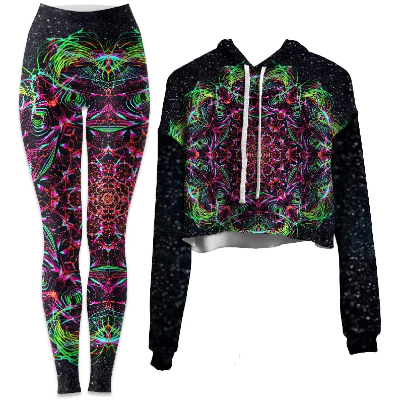 Galactic Portal Crop Hoodie and Leggings Combo Stylish Printed Stretch Leggings