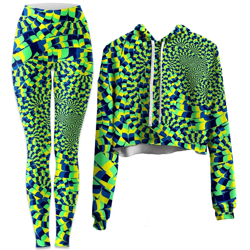 Green Portal Crop Hoodie and Leggings Combo Cozy Ribbed Leggings
