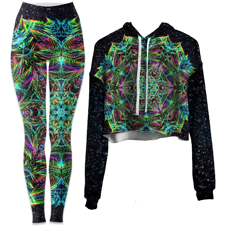Green Warp Crop Hoodie and Leggings Combo Comfortable Workout Fitness Leggings