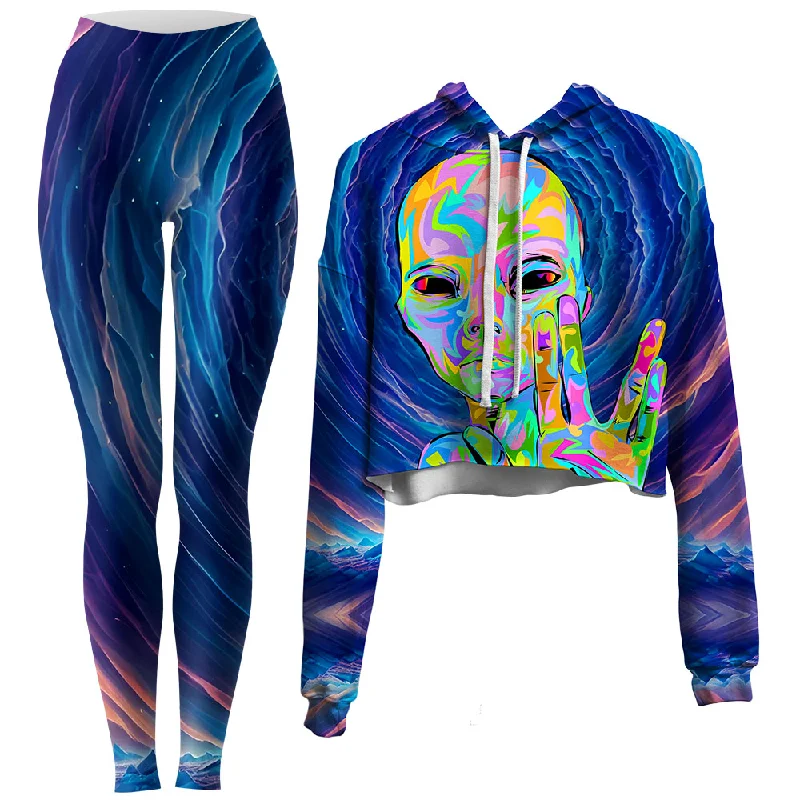 I Come in Peace Crop Hoodie and Leggings Combo Trendy Cold Weather Tights