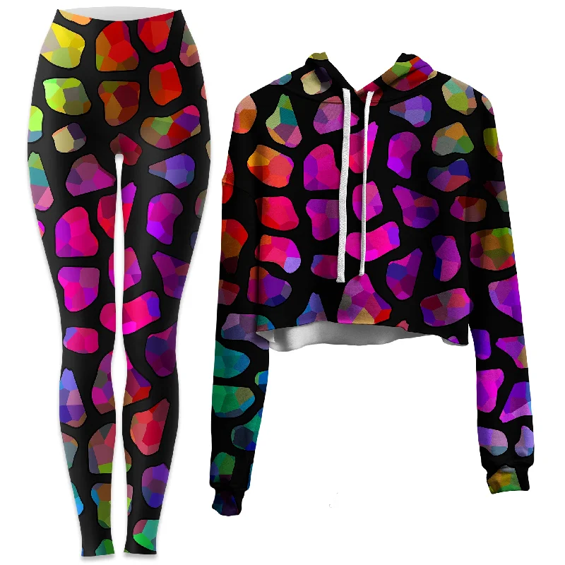 Jewel Giraffe Spots Crop Hoodie and Leggings Combo Trendy Spandex Leggings