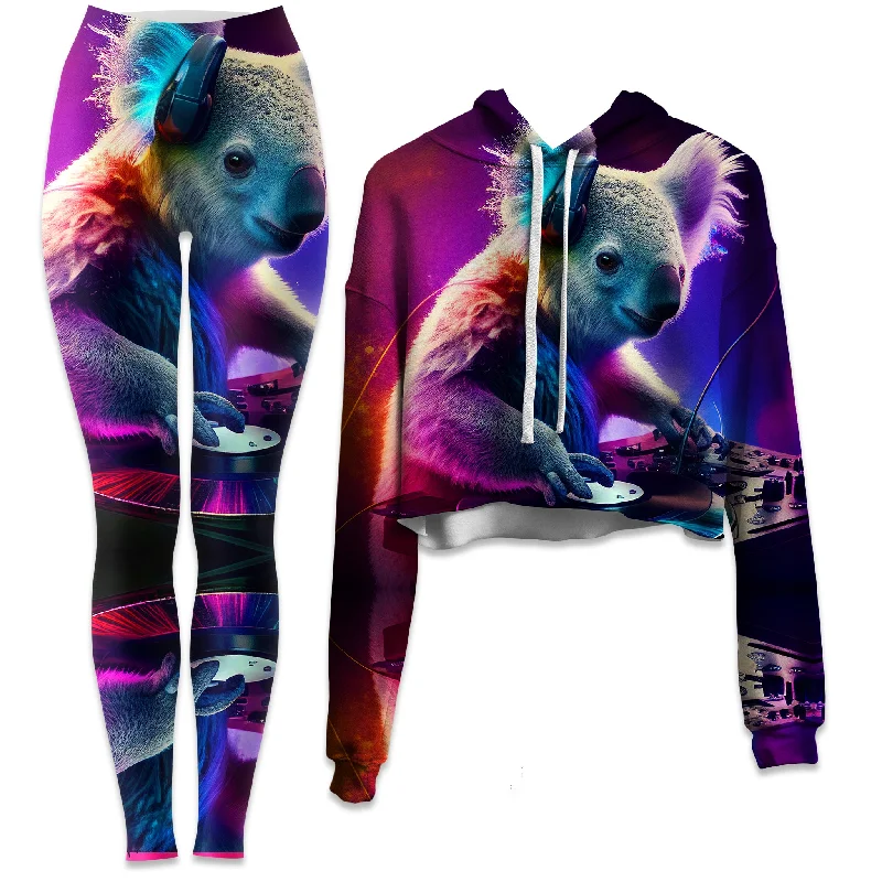 Koala Beats Crop Hoodie and Leggings Combo Stylish Stretch Pants Leggings