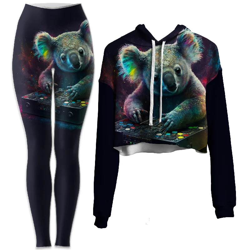 Koala Remix Crop Hoodie and Leggings Combo Trendy High-Waist Tummy Control Leggings