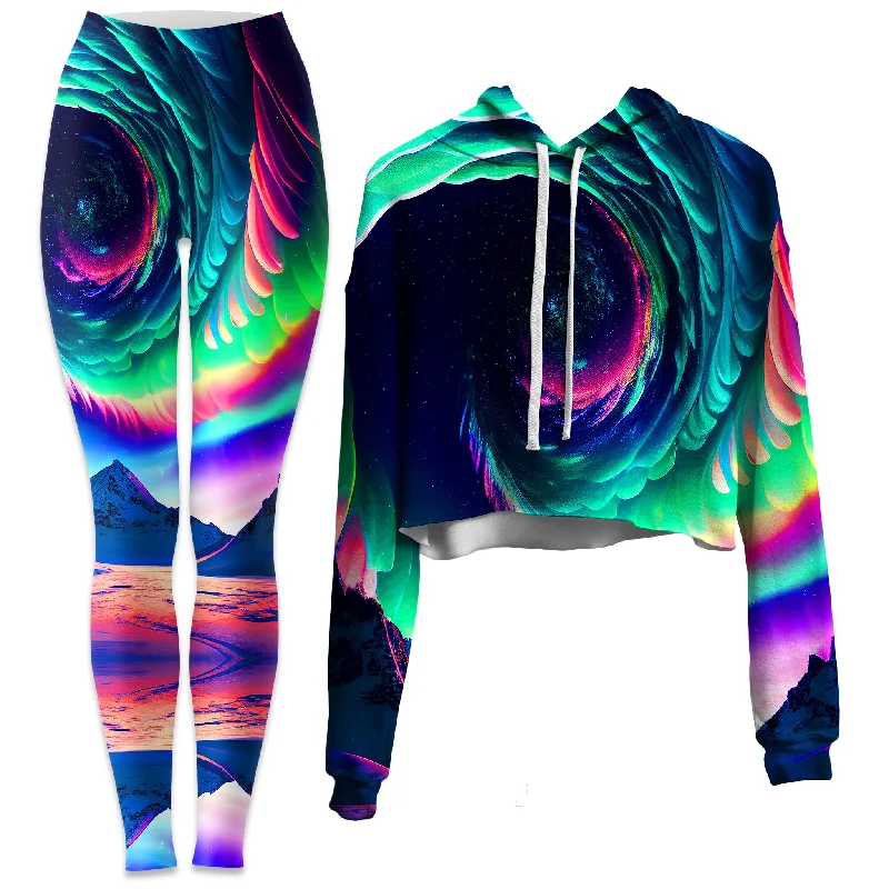 Northern Lights II Crop Hoodie and Leggings Combo Trendy Digital Print Leggings