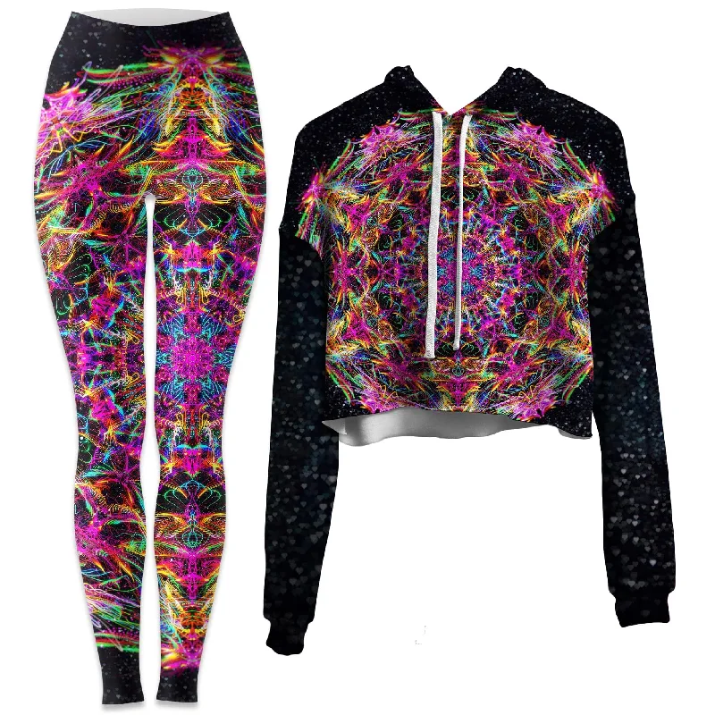 Pastel Warp Crop Hoodie and Leggings Combo Stylish Patterned Active Leggings